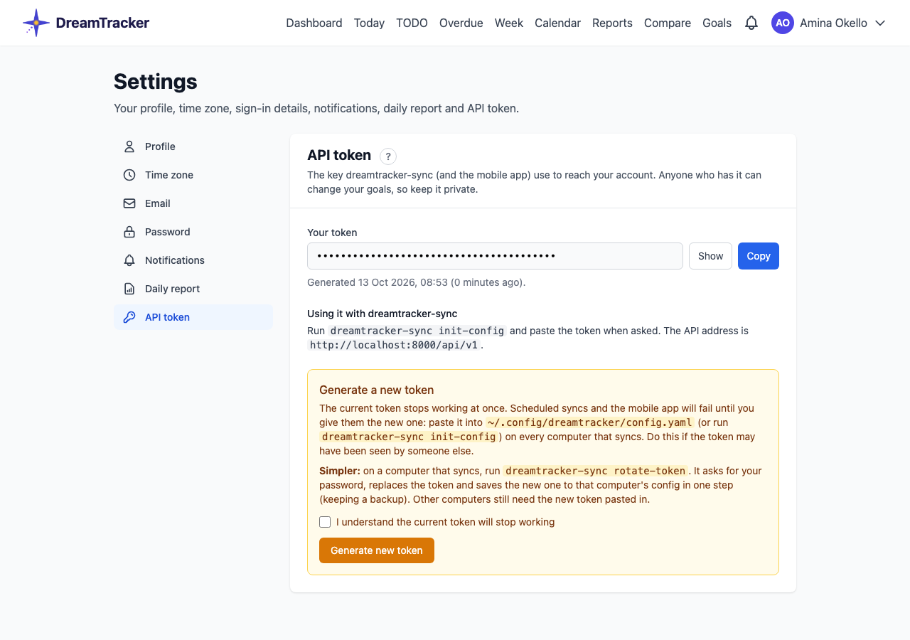 Settings → API token.